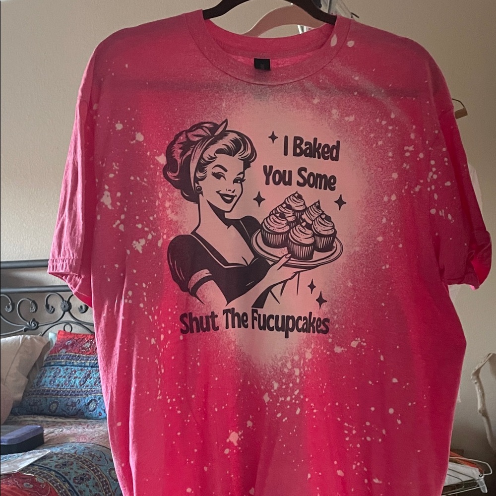 Pink Graphic T-Shirt with Cupcake Design